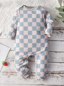 嬰兒棋盤格印花連身褲