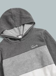 SHEIN Tween Boy Autumn Letter Print Color Block Hoodie Sweatshirt And Sweatpants Casual Outfit