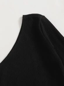 SHEIN EZwear Top corto de un hombro de canalé de un hombro - Negro - Ver 4