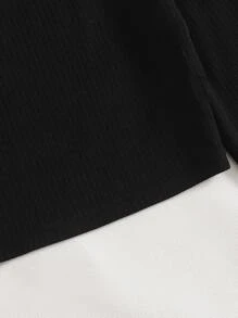 SHEIN EZwear Top corto de un hombro de canalé de un hombro - Negro - Ver 5