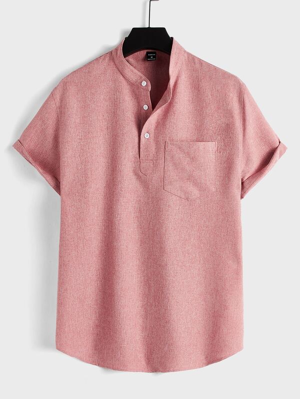 Manfinity NiteLyfe Hombres Camisa con parche con bolsillo de media tapeta con botón