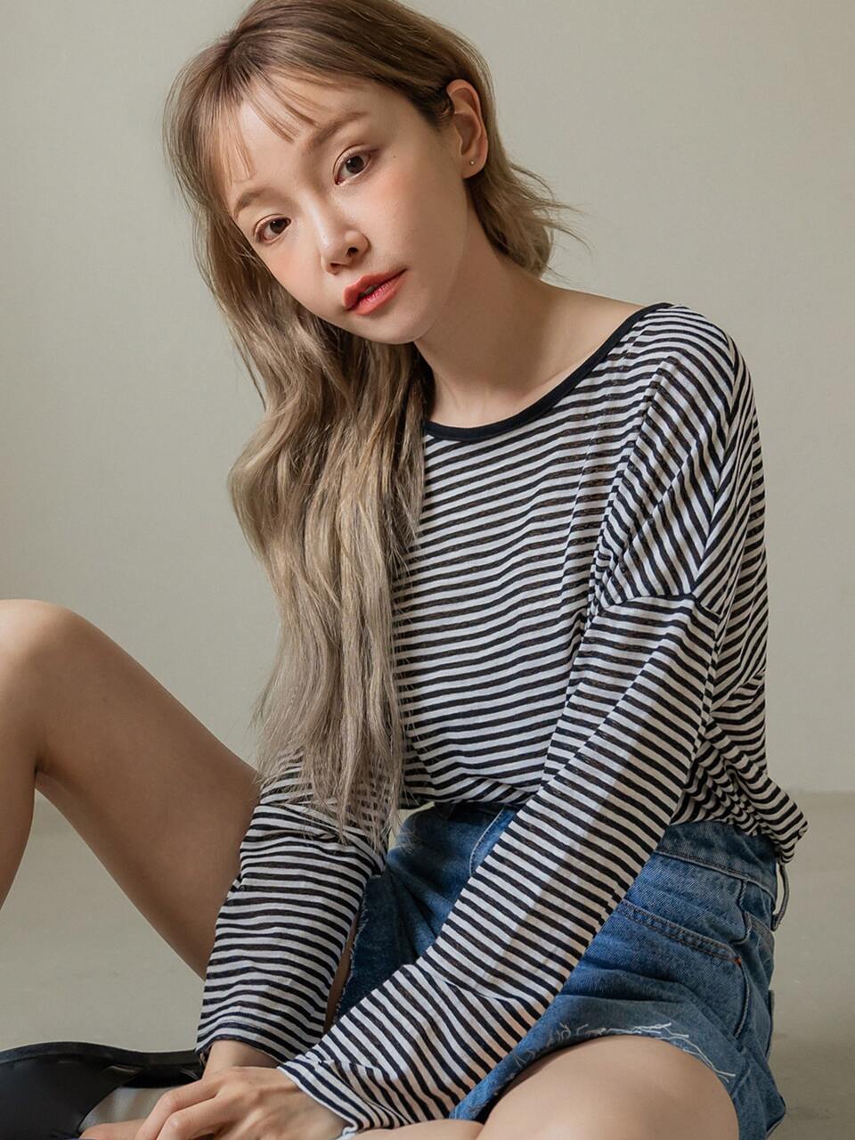 Striped Crisscross Back Contrast Binding Drop Shoulder Tee