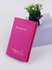 Plane & Letter Graphic Passport Case Pink Vacation Accessories For Holiday Season For Vacation Passport Pouch For Flight For Back To School For Men And Women Travel Essentials Travel Accessories Back To School - Pink - View 1