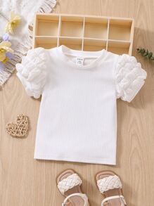 Baby Puff Sleeve Round Neck Tee - White - View 1