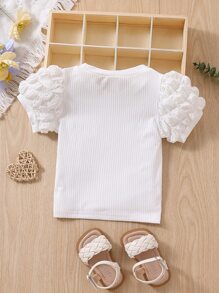 Baby Puff Sleeve Round Neck Tee - White - View 2