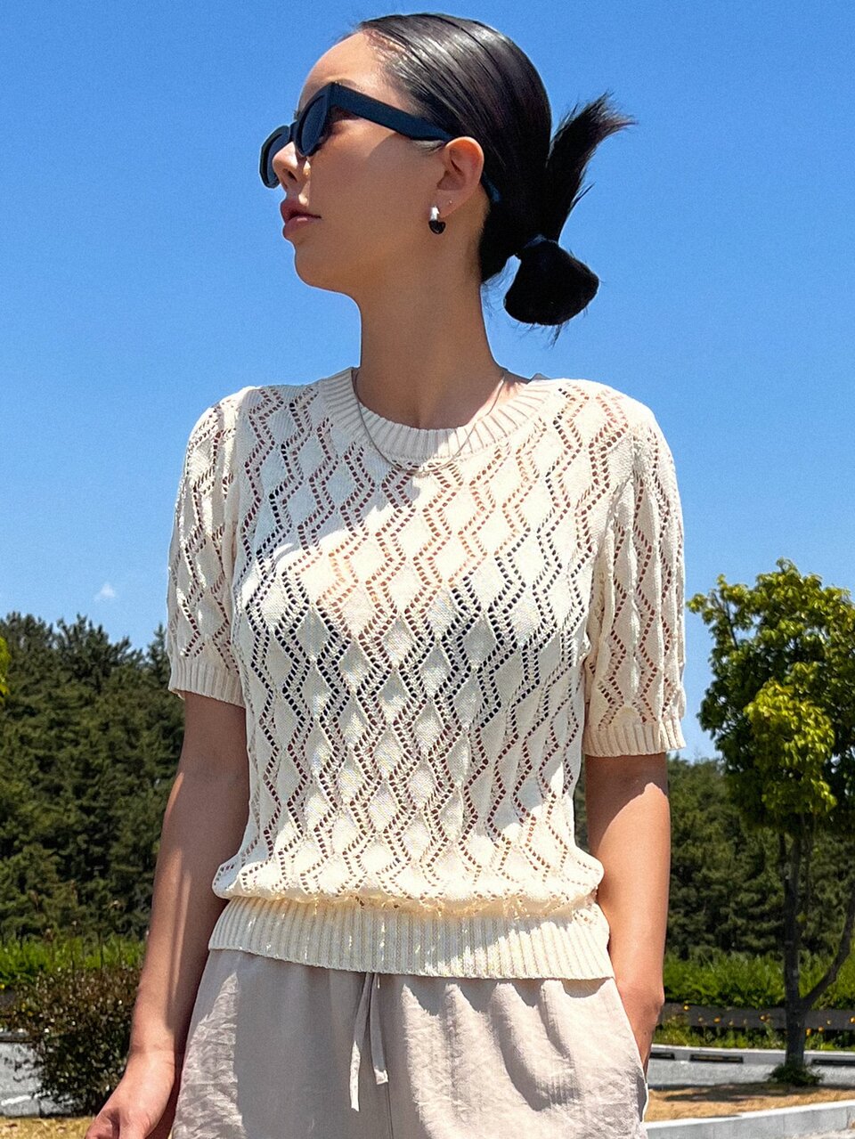 Pointelle Knit Top Without Bra
