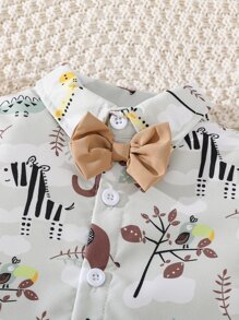 Baby Boy Cartoon Graphic Bow Front Shirt & Shorts - Multicolor - View 3