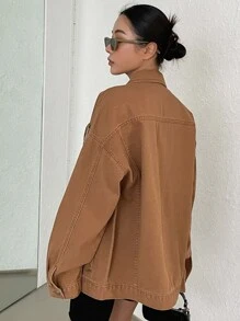 DAZY 落肩链条细节牛仔外套、牛仔夹克、秋季女装 - 咖啡棕 - 查看 2