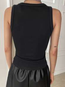 DAZY Top De Tanque De Punto De Costilla Sólido - Negro - Ver 5