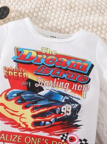 SHEIN 嬰兒女孩汽車和口號圖案t恤和印花裙