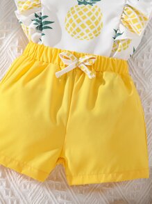 Top Con Estampado De Piña Y Volantes Para Niñas Y Pantalones Cortos Con Lazo Al Frente - Multicolor - Ver 4