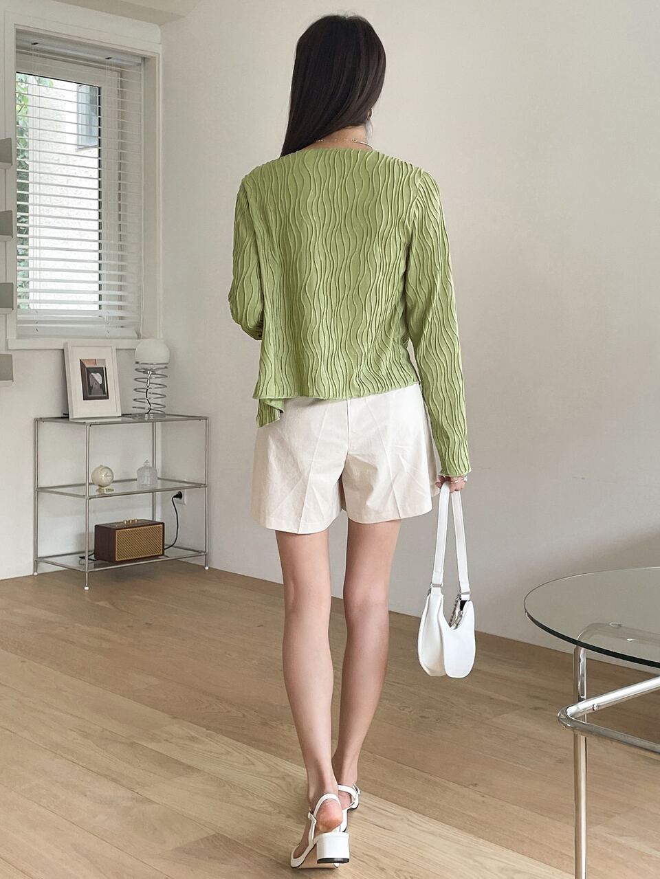 Solid Textured Open Front Top Without Camisole