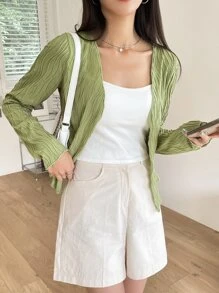 DAZY Áo nữ màu trơn Giải trí - màu xanh lá - Xem 4