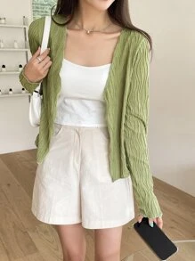 DAZY Áo nữ màu trơn Giải trí - màu xanh lá - Xem 5