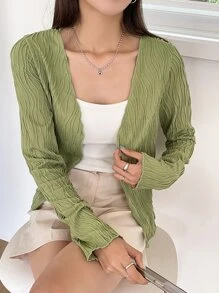 DAZY Áo nữ màu trơn Giải trí - màu xanh lá - Xem 7