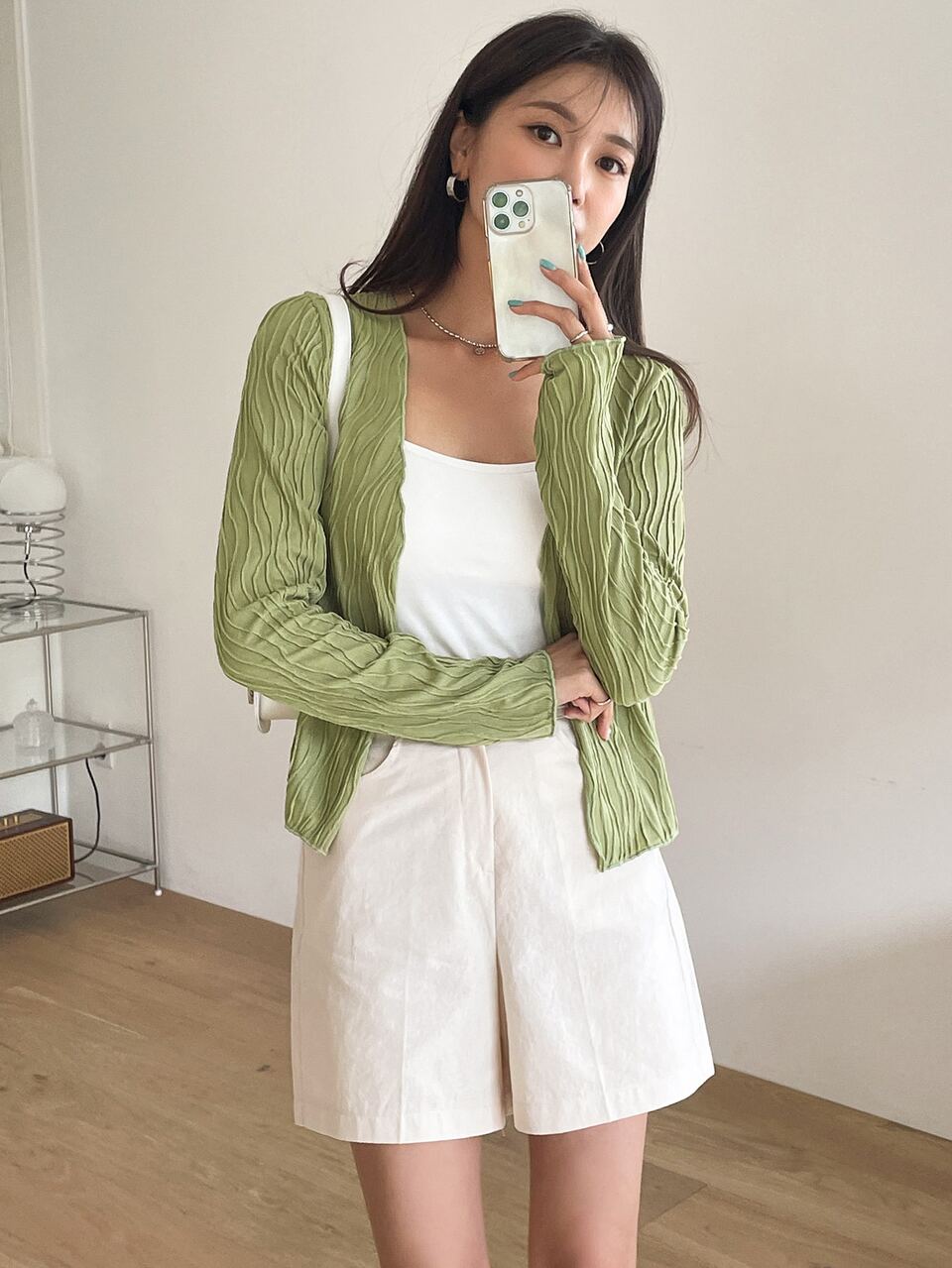 Solid Textured Open Front Top Without Camisole