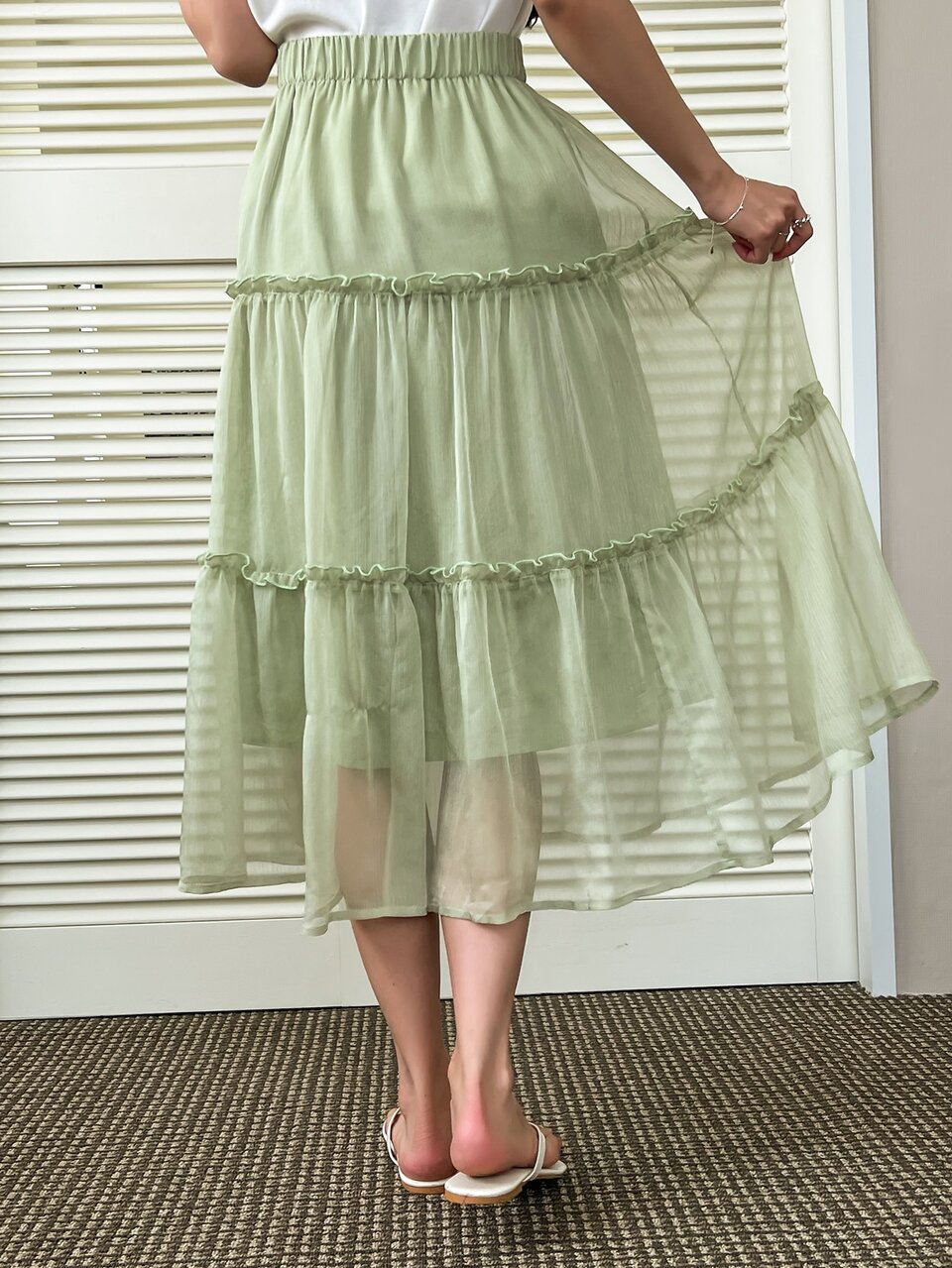 Solid Frilled Layered Hem Skirt