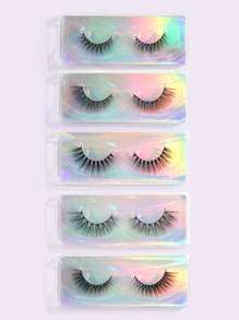 5pairs Volumized False Eyelashes & 5pcs Disposable Brush With Storage Bag - Black - View 4