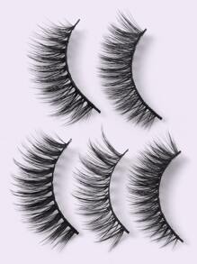 5pairs Volumized False Eyelashes & 5pcs Disposable Brush With Storage Bag - Black - View 5