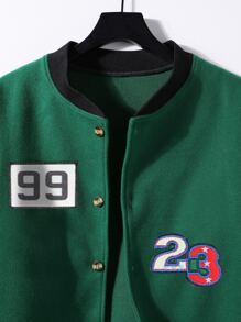 Manfinity Men Letter Patched Striped Trim Drop Shoulder Varsity Jacket Without Hoodie - Multicolor - View 5