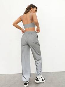SHEIN ICON Reflective Push Buckle Detail Cami Top And Trousers Set - Grey - View 4