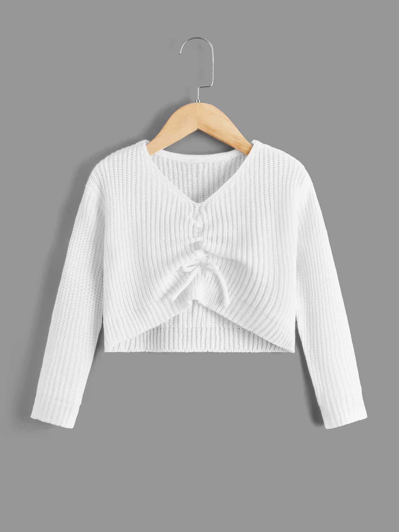 SHEIN Toddler Girls Ruched Bow Front Ribbed Knit Jumper - White - View 1