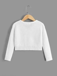 SHEIN Toddler Girls Ruched Bow Front Ribbed Knit Jumper - White - View 2