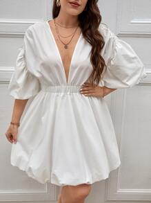 SHEIN Privé Robe trapèze décolleté manches bouffantes - Blanc - Voir 1