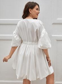 SHEIN Privé Robe trapèze décolleté manches bouffantes - Blanc - Voir 2