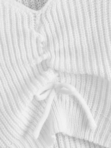 SHEIN Toddler Girls Ruched Bow Front Ribbed Knit Jumper - White - View 4