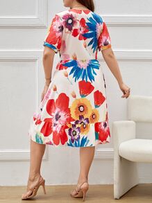 SHEIN VCAY Vestido con estampado floral escote cruzado bajo con fruncido - Multicolor - Ver 2