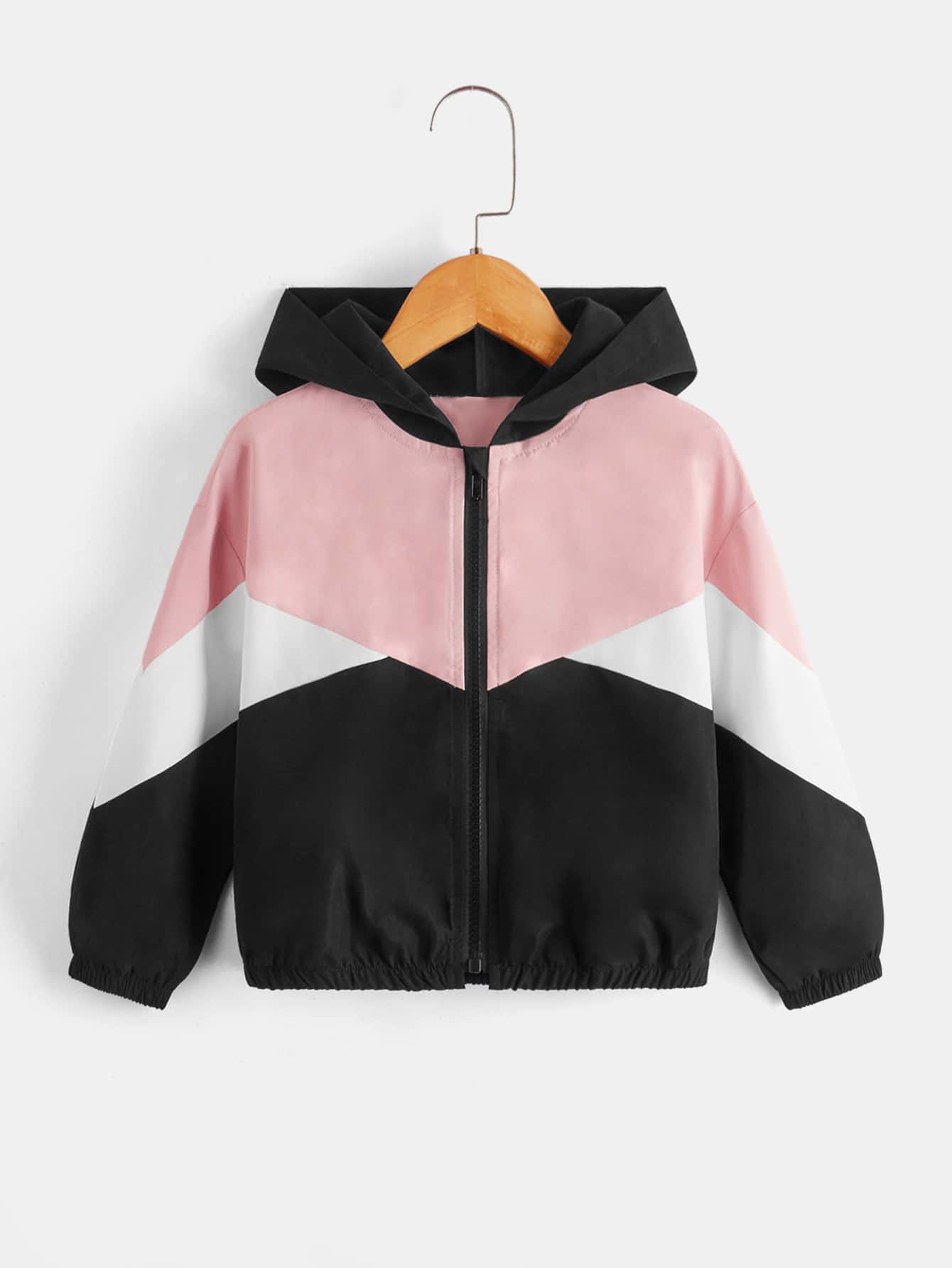 SHEIN Toddler Girls Colour Block Hooded Jacket - Multicolor - View 1