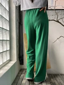 DAZY 腰部抽繩闊腿褲 - 綠色 - 查看 2