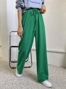 DAZY 腰部抽繩闊腿褲 - 綠色 - 查看 4