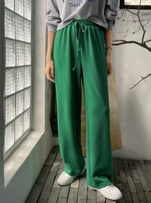 DAZY 腰部抽繩闊腿褲 - 綠色 - 查看 6