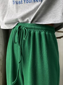 DAZY 腰部抽繩闊腿褲 - 綠色 - 查看 7