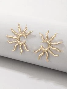 imoli Sun Design Stud Earrings - Yellow Gold - View 6