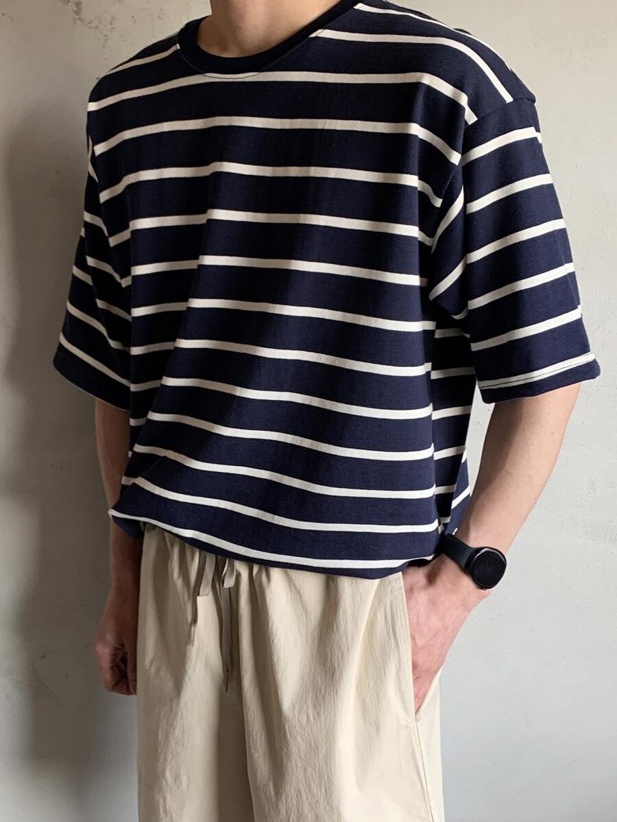 DAZY Hombres Camiseta con estampado de rayas - Azul Marino - Ver 1