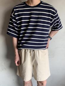 DAZY Hombres Camiseta con estampado de rayas - Azul Marino - Ver 2