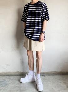 DAZY Hombres Camiseta con estampado de rayas - Azul Marino - Ver 3