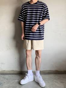 DAZY Hombres Camiseta con estampado de rayas - Azul Marino - Ver 5