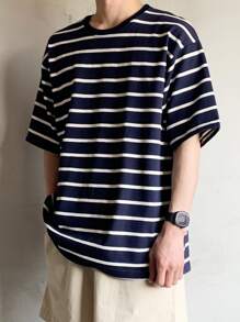 DAZY Hombres Camiseta con estampado de rayas - Azul Marino - Ver 7