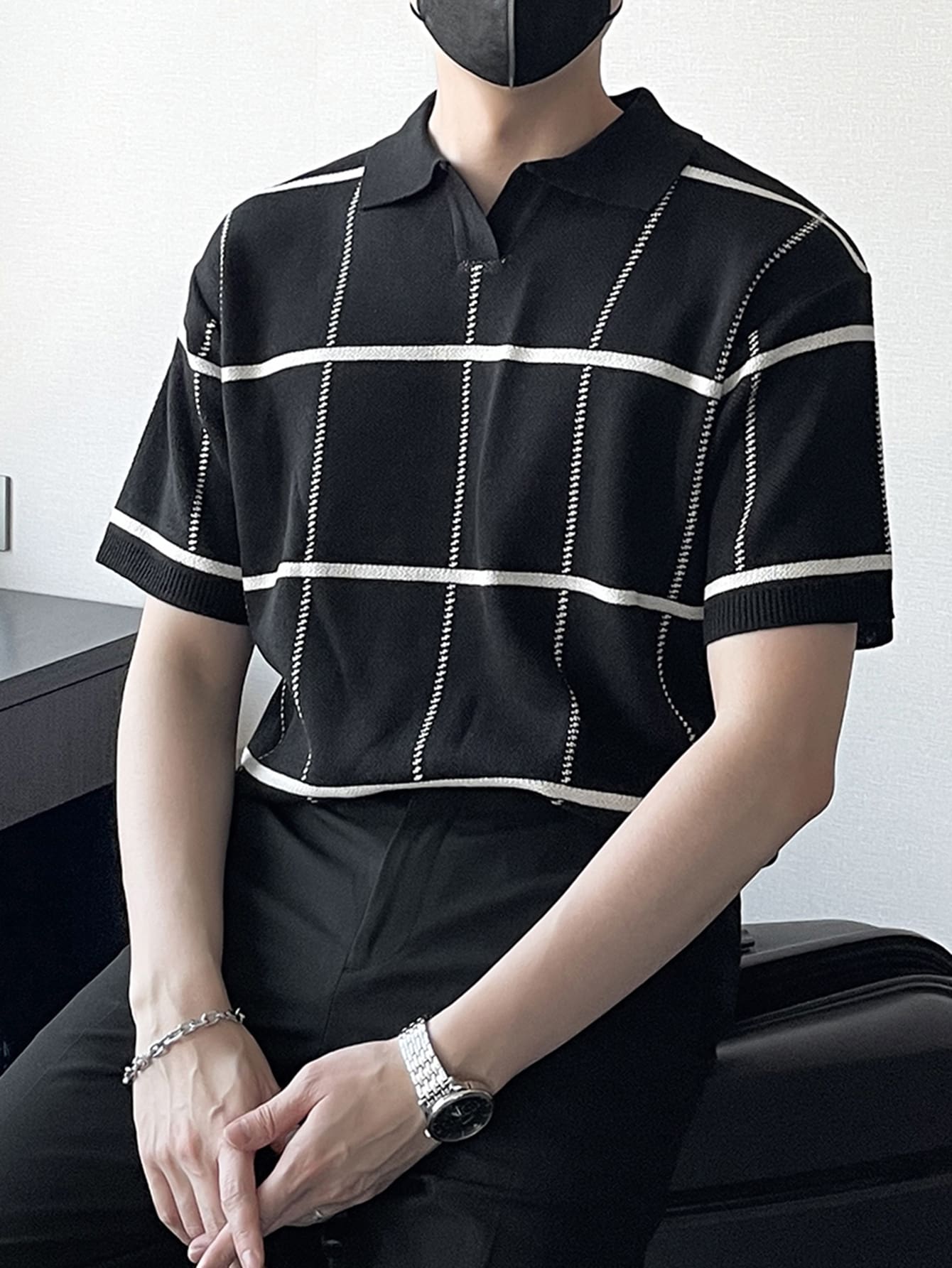 Men Plaid Pattern Knit Top