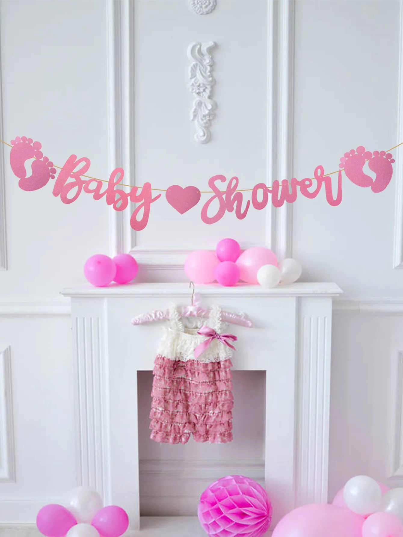 1pc Baby Shower Party Glitter Banner - Pink - View 1