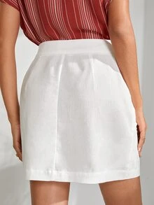 SHEIN Unity 素色前紐扣半身裙 - 白色 - 查看 3