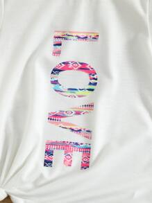 SHEIN 小女童字母圖案T恤和幾何印花騎行褲