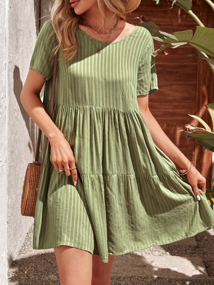 Đầm Lộ Lưng mép Viên lá sen Buộc lại Sọc Boho - Màu xanh chanh - Xem 1