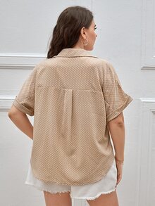 Plus Polka Dot Button Front Shirt - Apricot - View 2