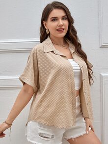 Plus Polka Dot Button Front Shirt - Apricot - View 3