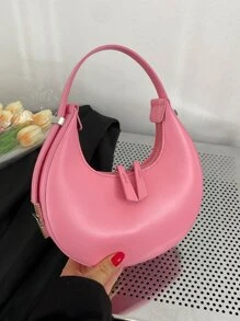 经典时尚迷你单肩包创意个性化纯色新月包多功能优雅异国风轻便可调节肩带手提包适合街头拍摄、聚会、工作通勤、外出购物。 - 粉色 - 查看 1